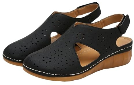 Generiska sandaler damer sommar läder, sandaler främre stängd damer kilklack trekkingsandaler halkfria ortopediska sandaler andas platåsandaler slitstarka utomhussandaler