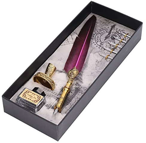 Generic Fjäderpenna Quill Set Vintage Elegant Bekvämt Skrivande för Kalligrafiälskare Rostfritt Stål 27,7 Cm (Mörk lila)