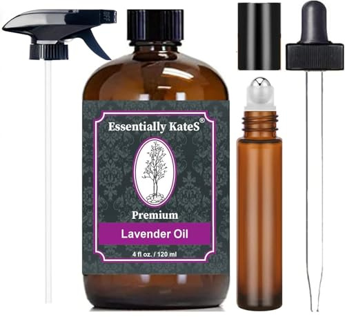 Essentially KateS Lavender Oil – 100% Pure & Natural, Steam-Distilled, with Glass Dropper, Roll-On Bottle & Sprayer for Aromatherapy, Skin & Home Use