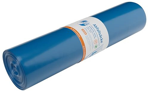 DEISS PREMIUM PLUS Sacchi Rifiuti 120 L – Blu, 700×1100 mm LDPE Riciclato (94,9 %), CO₂ Compensato – Roll da 25 Pezzi