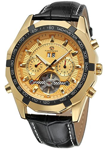 Forsining, fantastico orologio automatico da uomo, datario, calendario, meccanismo Tourbillon, orologio con cinturino in pelle FSG340M3T7