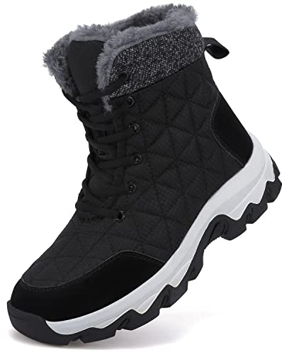 Dhinash Stivali da Neve Donna Stivaletti Uomo Stivali Invernali Impermeabile Stivali da Escursionismo Antiscivolo Caldo Pelliccia Foderati Scarpe da Neve Nero Bianco 41EU