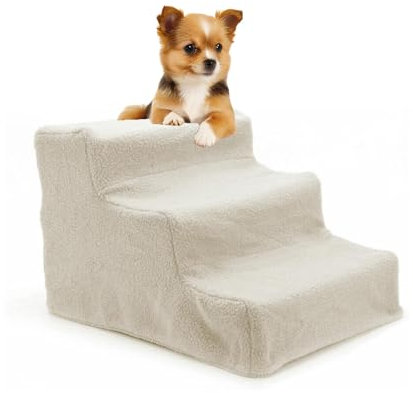 Trintion Haustiertreppe Hundetreppe Treppe 3 Stufen Plüsch-Bezug waschbar - Katzentreppe Hunderampe Plüschunterstütztes Kletterwerkzeug für kleine Hund 35x45x30 cm