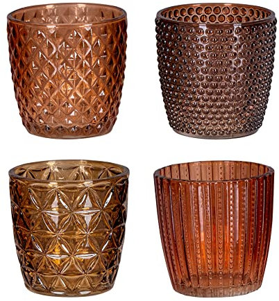 levandeo 4er Set Windlicht H7,5cm Glas Orange Braun Teelichthalter Tischdeko Kerzen Herbst Retro Kerze Transparent Kerzenhalter Tischdeko Deko