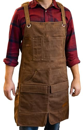 Oriole Tools Woodshop Apron – 16oz Heavy Duty Waxed Canvas Tool Apron, Woodworking Apron, Carpenter Apron, Workshop & Machinist Apron with 10 Pockets