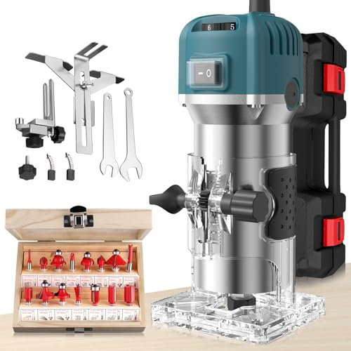 Anbte Rifilatore Fresatrice Elettrica 800W,6,35 mm(1/4 di pollice)28000 G/min-Fresatrice con 15PC la Fresa in Legno Taglialegna Professionale Utensili