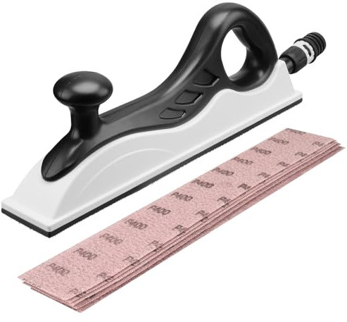 Shineboc Handschleifer Mit Absaugung 400 * 70mm, Aufgerüstet mit zusätzlicher Länge, Inkl 5 St. Netz-Schleifstreifen Klett Korn P80 P120 P180 P240 P400, Staubfreies Schleifen