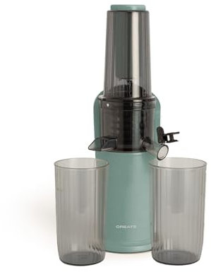 CREATE/JUICER SLOW MINI/Licuadora de extracción lenta verde sage/Función reverse, tamaño compacto, fácil de limpiar, doble salida, motor DC de 150W