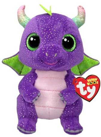 TY Beanie Boos - Daphne il Draghetto Viola con Occhi Verdi Grandi e Glitter, il Peluche con gli Occhi Grandi Scintillanti - 15 Cm - T37362