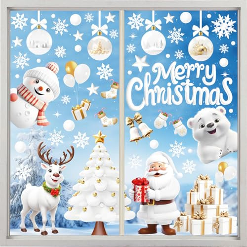 Norvens 9 Sheets Christmas Window Stickers Christmas Window Cling Christmas Window Decal White Stereo Static Sticker for Xmas Window Decoration