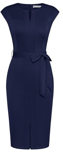 GRACE KARIN Women Formal Cap Sleeve Business Dress Belted Bodycon Dress Navy Blue S