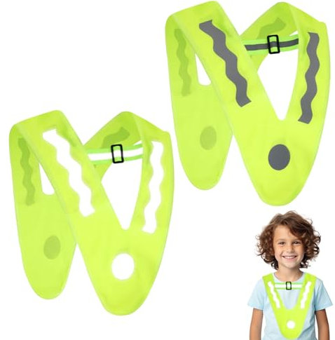 Sicherheitsweste Kinder,2 Stück v-Form Kinderwarnweste,Reflektorweste Kinder,Kinder Reflektoren Weste,Reflektierende Weste Kinder Reiten,Kinder Leuchtweste mit Elastischemband Verhindern Verrutschen
