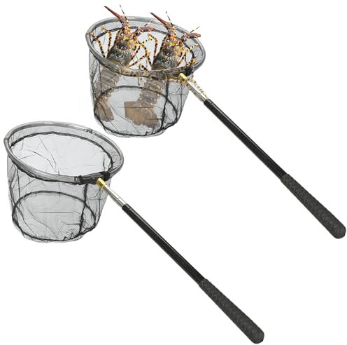PORFOYO Épuisette de Pêche Pliable, 2 Pack Filet de Pêche Pliable, 150cm Long Manche Téléscopique, Aluminium, Filet Ronde, Noir