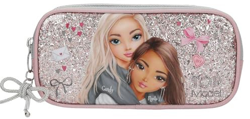 Depesche 13319 TOPModel My BFF - Estuche en Rosa y Gris, con Motivo de Modelo y Purpurina, Estuche con Colgante de Lazo