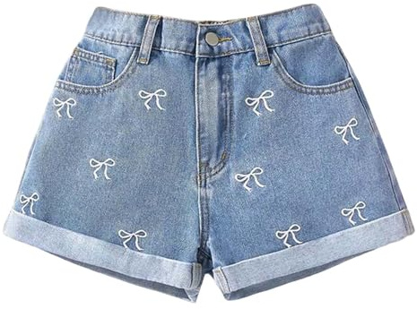 Shorts Fille-Short en Jean Fin et décontracté pour Fille- Ample et Tendance- idéal pour l'été Combinaison Fille Grande Taille (Light Blue- 8-9 Years)