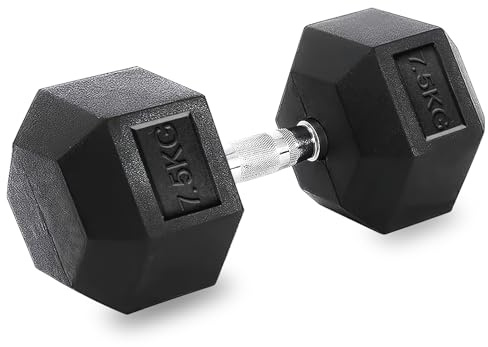 Mancuernas Hexagonales 5-25kg Set Profesional para Gym en casa, hierro fundido con revestimiento de Caucho con mango Ergonómico Antideslizante, Versátil (negro, 7.5)