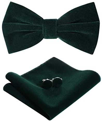 HOULIFE Ensemble nœud papillon pour homme nœud papillon pré-noué en velours réglable pochette de couleur unie boutons de manchette pour mariage soirée formelle avec coffret cadeau