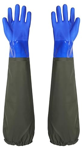 DragonX2 Guanti Per La Pulizia Dello Stagno, 70 Cm Di Sezione Lunga Guanti Di Sicurezza, Guanti Per Acquari Pu Sabbiati Guanti Da Lavoro Impermeabili, Blu