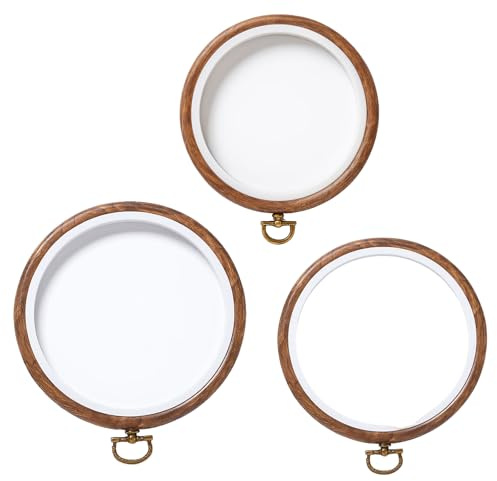 Embroidery Hoops, 3 Pieces Cross Stitch Frames with 9 Cm and 13.5cm and 17 Cm Sizes, Imitated Wood Circle Embroidery Tool for Art Craft, Sewing and DIY Projects