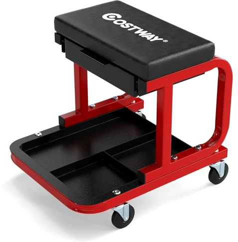 FANTASK Taburete de Taller con Ruedas con cajón y Estante, hasta 185 kg de Carga, para Taller y Garaje