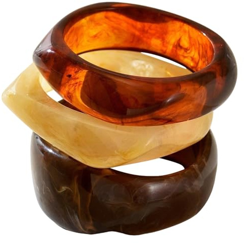 LEBKFT 3pcs Colorful Resin Bangle Bracelets for Women, Stackable Geometric Acrylic Bangles Set Lightweight Resin Bangle Women Jewelry Bangles Set for Everyday Wear