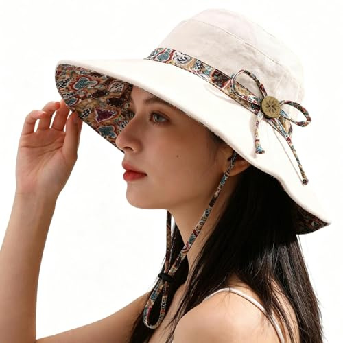 ZXTGBQ Sombrero de Sol para Mujer, UPF 50+ Protección, Verano Transpirable y Plegable Sombrero de Playa de ala Ancha, Bucket Sombreros para Senderismo y Pesca