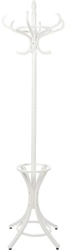 Headbourne Wooden Free Standing Hat and Coat Stand with Umbrella Holder 185cm, 12 Hooks Coat Rack for Hallway Entryway Office, Rotating Top Tier - White
