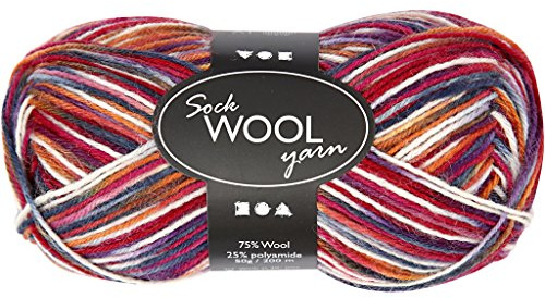 Ovillo de lana para calcetines, 200 m, azul y rojo, 50 g