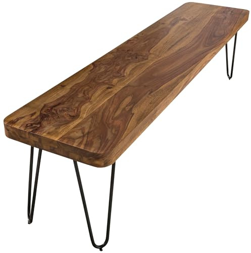 Wohnling Esszimmer 120 x 45 x 40 cm Sitzbank BAGLI Massiv-Holz Sheesham Holz-Bank Natur-Produkt Küchenbank im Landhaus-Stil