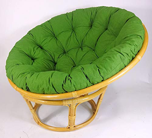 Rattan Papasansessel,Papasan Durchmesser 110 cm, Fb. Honig, Polster Uni Living 193 dunkelgrün