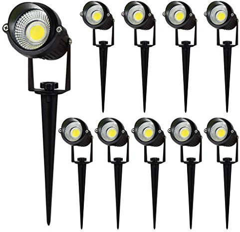 aulyun Faretti a LED COB da Giardino Esterno con Picchetti IP65 5W 220V Bianco freddo(set da 10)