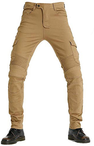 Pantaloni da Moto da Uomo, Jeans da Motociclista Elasticizzati Slim Fit da Uomo, Jeans alla Moda su Tutta La Vita, 4X Imbottitura di Protezione. (Khaki,M)