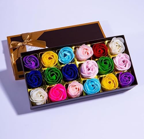 18pcs savon rose fleur - parfumé à la fleur - savon à l'huile essentielle de plante, cadeau pour anniversaire/mariage/boîte de la Saint-Valentin (multicolore)