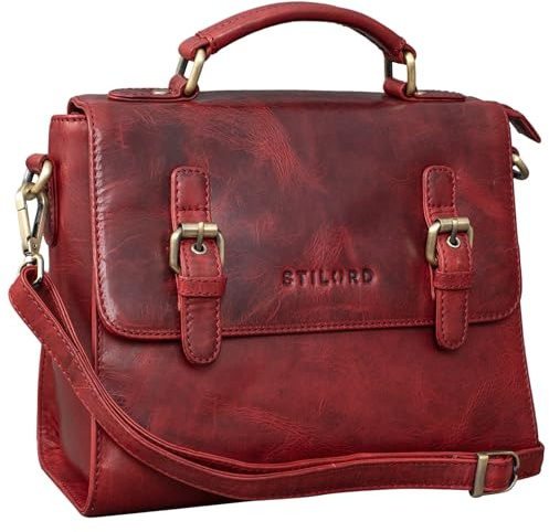 STILORD Estelle Fashion Handtasche Leder Umhängetasche Damen Elegant Schultertasche Vintage Damentasche Satchel Bag aus echtem Leder Farbe:Kara - rot