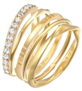 Elli Ring Damen Stapel Band Filigran 5er Set mit Kristallen in 925 Sterling Silber