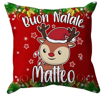 Puzzletee Cuscino Natalizio Nome Personalizzato – Renna, Buon Natale con Stelle, Merry Christmas, Divertente Reindeer Gift Funny, Idea Regalo Originale