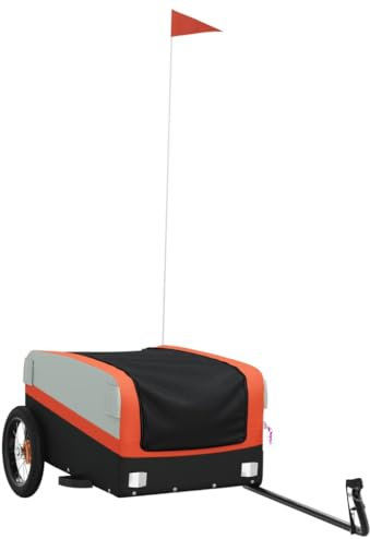 vidaXL Remorque de Vélo, Chariot de Transport avec Barre d'Attelage, Remorque à Bagages, Remorque de Bicyclette, Noir et Orange 30 kg Fer