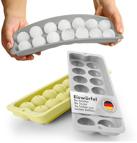 Blumtal moule à glaçons en silicone avec couvercle en Gris ultime/Jaune dans la taille de cube M - Sans BPA - Démoulage facile - moule à glaçons rond - grand moule à glaçons carré