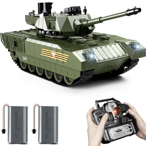Supdex 1:18 RC Panzer, 2.4GHz Russischer T-14 Armata Ferngesteuertes Panzermodellspielzeug, das Airsoft-BBS und Wasserbomben schiet