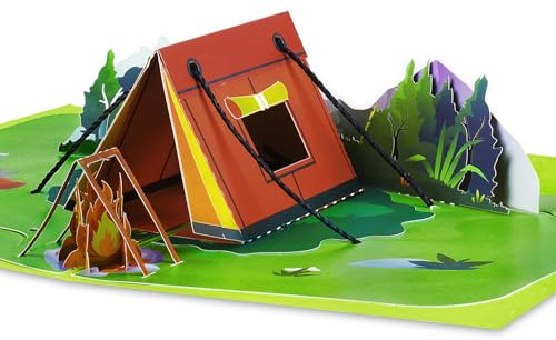 GREETING ART Pop Up Karte Camping - Zelt am Lagerfeuer – 3D Geburtstagskarte,Camping Geschenk für Frauen und Männer, Zelten & Camping als Einladung & Gutschein