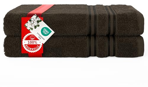 Hammetex 2er Badetücher Set, 100% Baumwolle Premium Qualität Groß 70x140cm Duschtücher, Weich Saugstark Schnell Trocknendes Badetücher, Braun