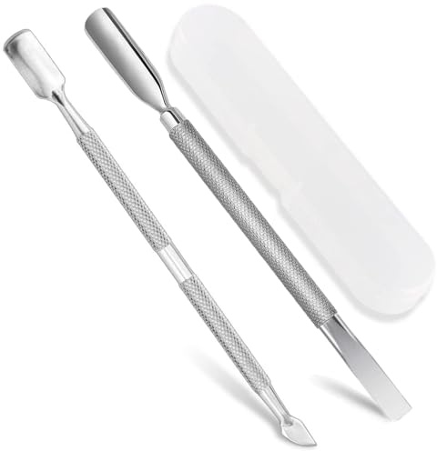 2Pcs Stainless Steel Cuticle Pusher Tool Kit - Dual Head Nail Cuticle Cleaner & Remover Set for Dead Skin Removal on Fingers and Nails - Perfect for Nail Art