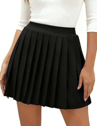 DRESSTELLS Black Mini Skirts for Women, Aline Pleated Skirt with High Waist Basic for Summer Party, Black XL