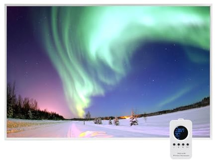 Behaglich Infrarotheizung Bild 600W, Infrarotheizung Wandmontage mit Thermostat, Schnellheizung, Energiesparend, Überhitzungsschutz, TÜV & 10 Jahre Garantie - Polarlichter
