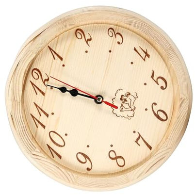 Itkcozcg Horloge murale ronde multifonction pour sauna, chambre à coucher, cuisine, silencieux, sans tic-tac, horloge en bois portable, accessoire portable, horloge en bois