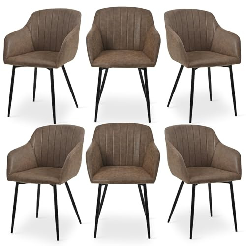 Goeurvant Dining Chairs Set of 6 PU Leather Armchair for Living Room with Metal Legs Kitchen Chairs, Dark Brown