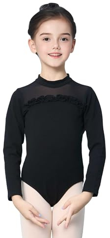 Daydance Cute Black Long Sleeve Girls Ballet Leotards for Dance, Gymnastics, Aerial Yoga, Skating