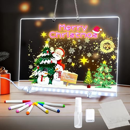 Tableau Lumineuse Message LED, 30×20CMTableaus en Acrylique Avec 7 Couleurs Stylo, Avec Support Réglable, D'écriture LED Lumineux Transparent, Ardoise Lumineuse, Tableau D'écriture, Mémo
