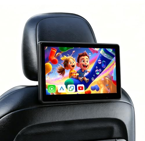 Rimoody Tragbarer Auto TV Kopfstützen Monitor Player für den Rücksitz mit Carplay Android Auto You-Tube Bluetooth, 10,1 Zoll IPS Touchscreen Videoplayer, Mirror Link/FM Transmission/AUX 64 G TF Karte