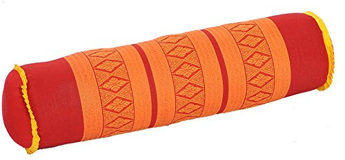 Handelsturm Thaikissen Nackenrolle 50x13 mit Füllung aus Kapok Yoga Bolster Yogakissen Rolle Feste Kissenrolle (Thaimuster rot-orange)